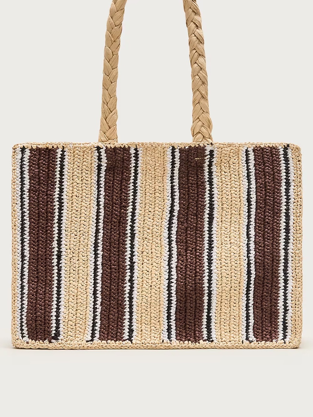 NWT: J. Crew Striped Woven Tote in Beige, Brown and Black - Picture 6 of 9